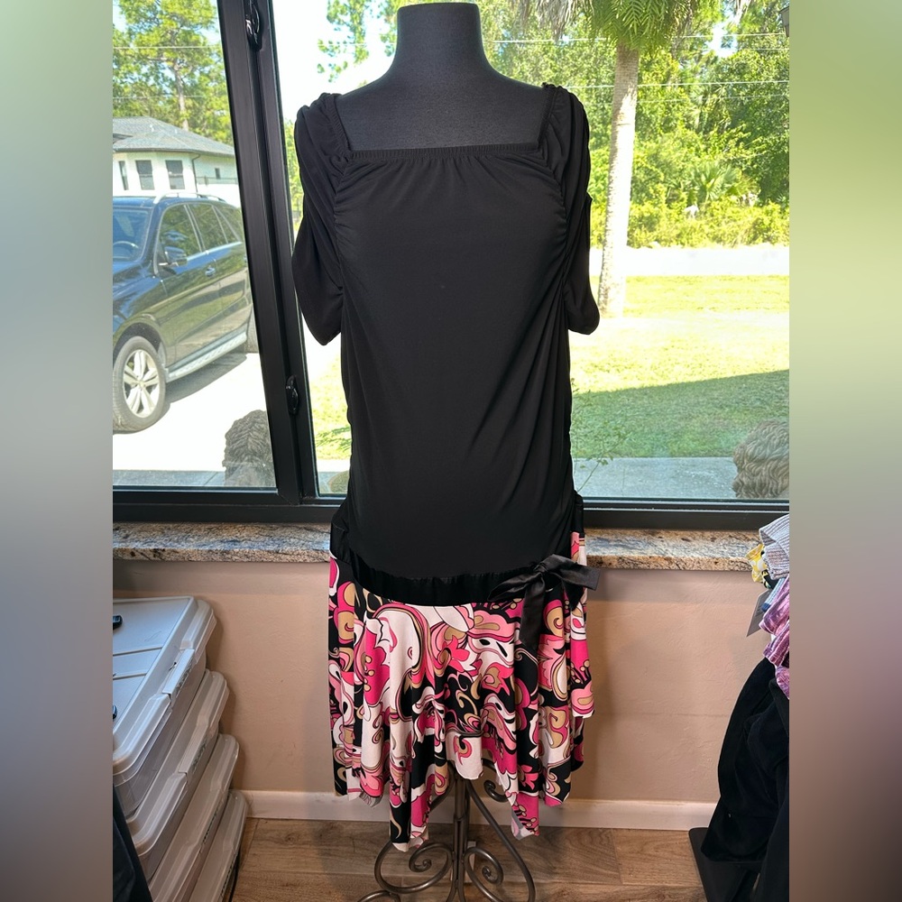 Y2K Torrid Black and Pink Low Waist Flared Paisley Skirt Dress Size 16